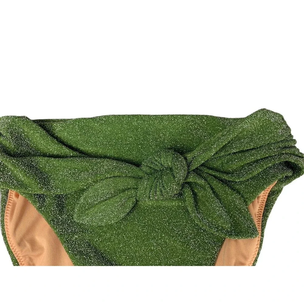 New! J. Crew Bikini Bottom Size XXS High Cut Tie Waist Green Sparkle BC133